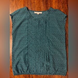 LOFT Teal and Black Patterned Blouse
